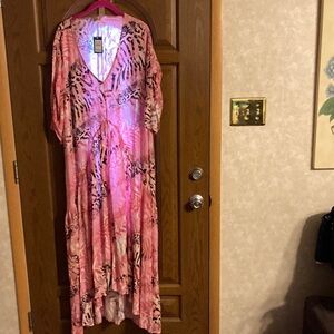 Avenue Pink High Low Animal Print Dress